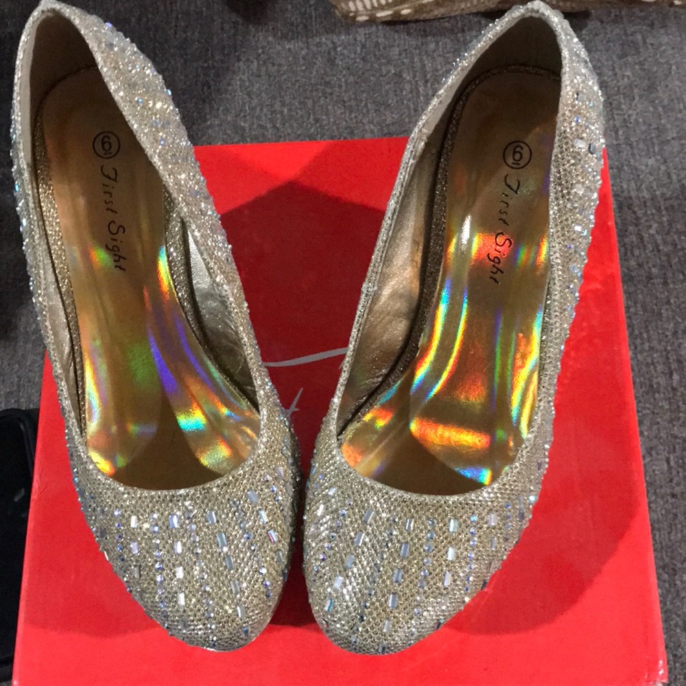 Wedge gold embellished heel size 6